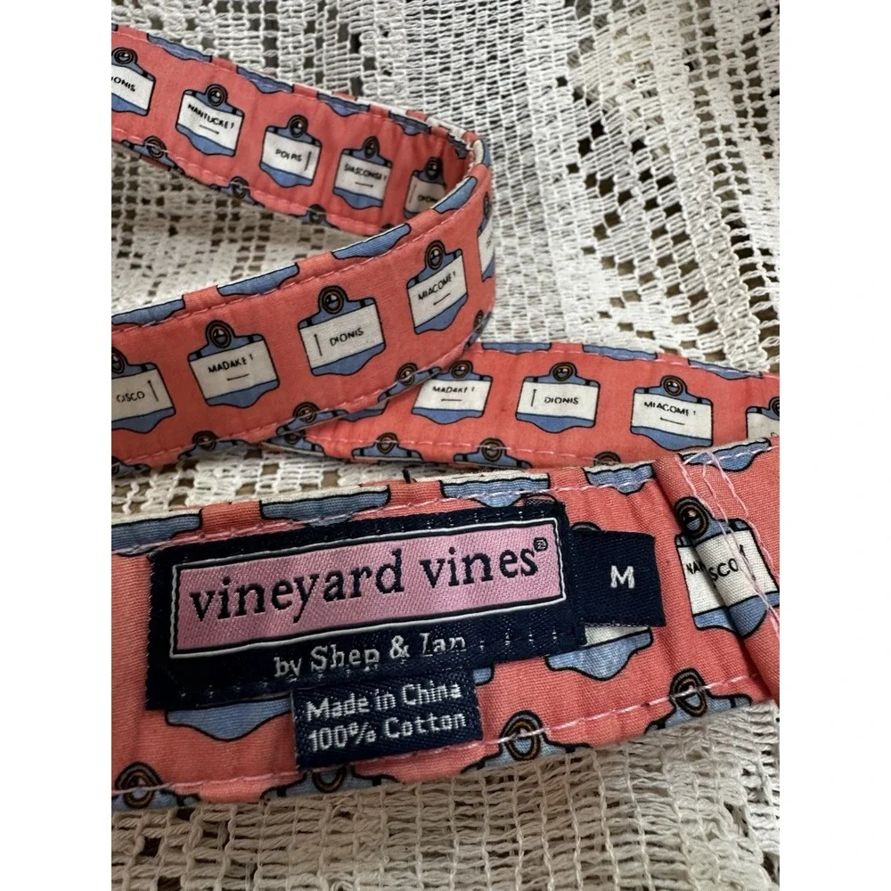 Vineyard Vines Martha's Vineyard Signs D-Ring Belt Mens Medium Pink Preppy Coast